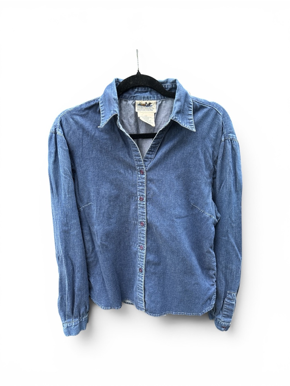 Women’s Denim V-Neck Fitted Button-Up